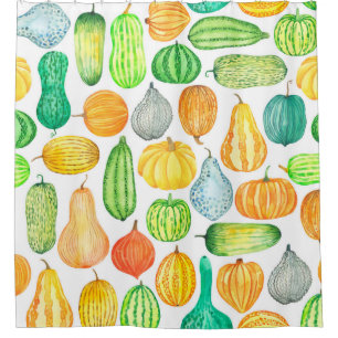 Watercolor pumpkin, squash seamless pattern shower curtain
