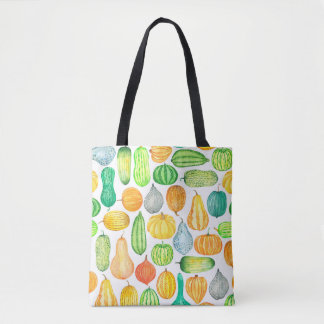 Watercolor pumpkin, squash seamless pattern tote bag