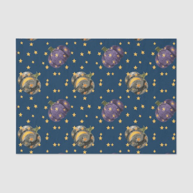 Watercolor Pumpkin Stars Pattern Halloween Tissue Paper (Front)