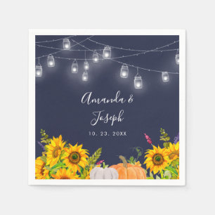 Watercolor Pumpkin & Sunflower Rustic Wedding Napkin