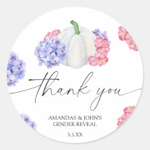 Watercolor Pumpkin Thank you gender reveal Classic Round Sticker
