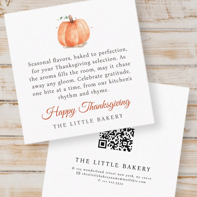 Watercolor Pumpkin Thanksgiving Baked Goods Label Square Business Card (Creator Uploaded)