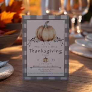 Watercolor Pumpkin Thanksgiving Dinner   Grey Invitation