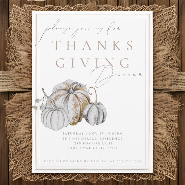 Watercolor Pumpkin Thanksgiving Dinner Invitation (Creator Uploaded)