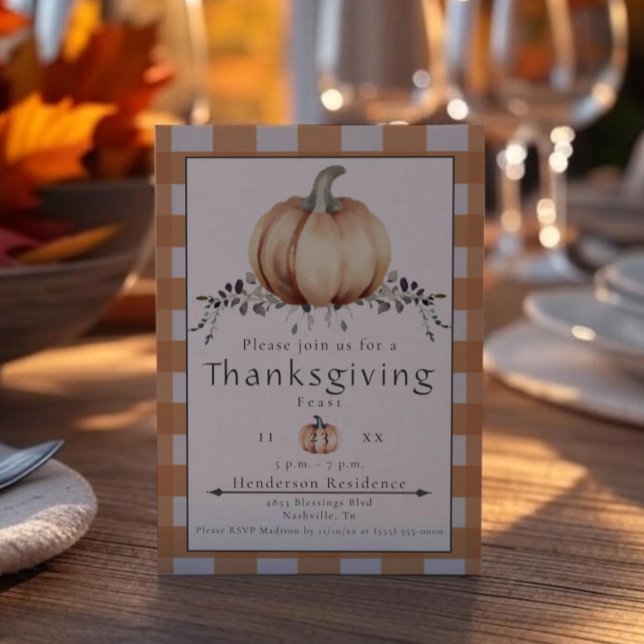 Watercolor Pumpkin Thanksgiving Dinner | Orange Invitation (Orange Watercolor Pumpkin Thanksgiving Dinner Invitation)