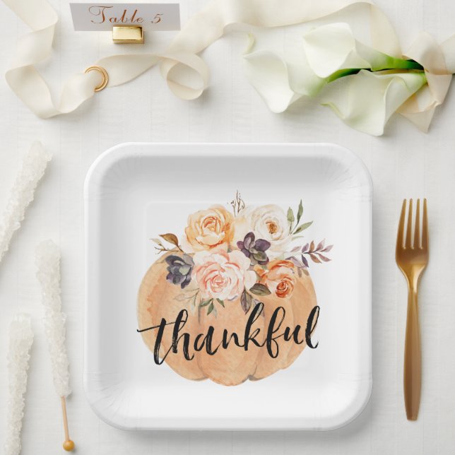 Watercolor Pumpkin Thanksgiving Dinner Paper Plate (Wedding)