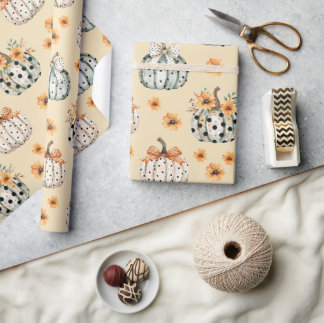 Watercolor Pumpkin Thanksgiving Fall Floral Wrapping Paper