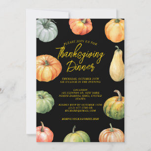 Watercolor Pumpkin Thanksgiving Fest Dinner Green Invitation