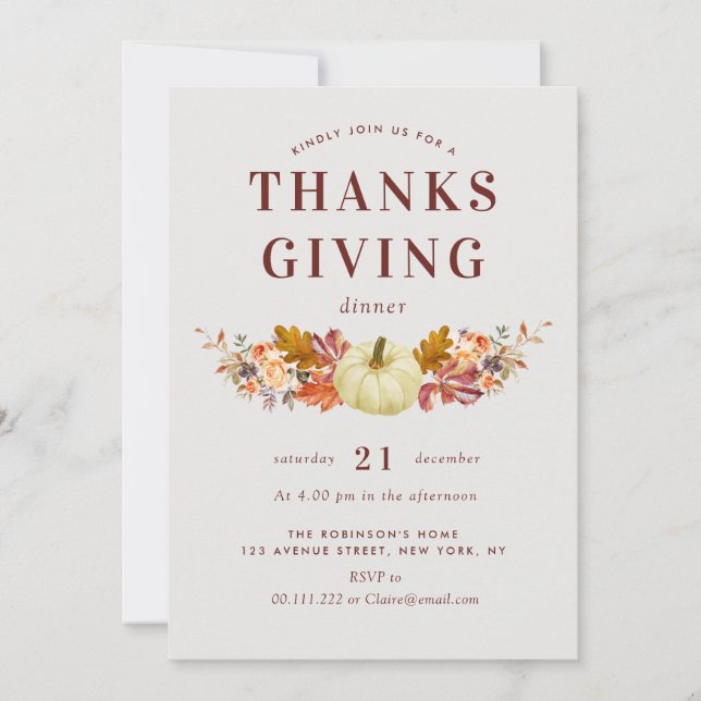 watercolor pumpkin thanksgiving invitation (Front)