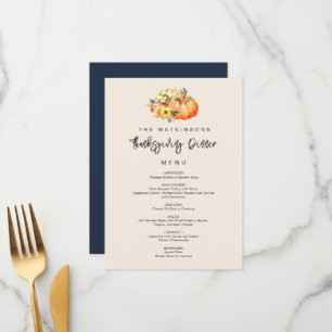 watercolor pumpkin thanksgiving menu