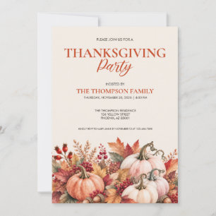 Watercolor Pumpkin Thanksgiving Party Invitation