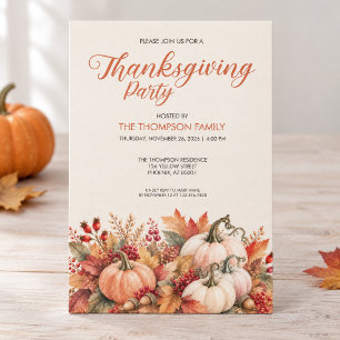 Watercolor Pumpkin Thanksgiving Party Invitation