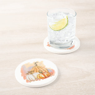 Watercolor Pumpkin Trio Sandstone Coaster