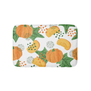 Watercolor Pumpkin Vegetable: Orange Seamless Bath Mat