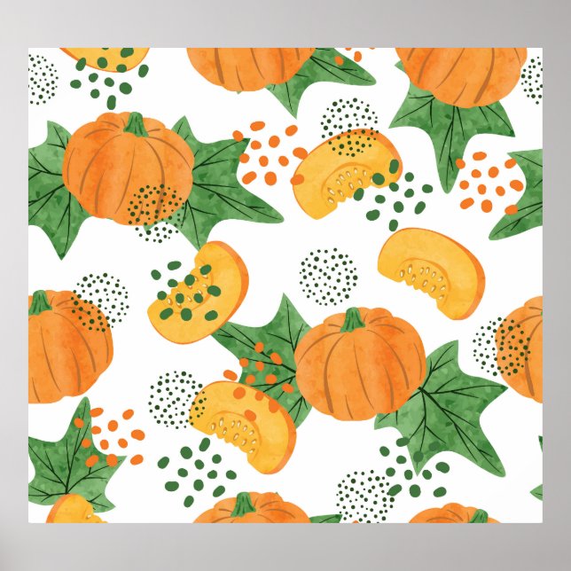 Watercolor Pumpkin Vegetable: Orange Seamless Poster (Front)