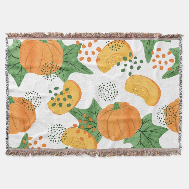 Watercolor Pumpkin Vegetable: Orange Seamless Throw Blanket (Front)