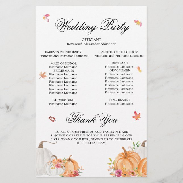Watercolor Pumpkin Wedding Ceremony Program (Back)