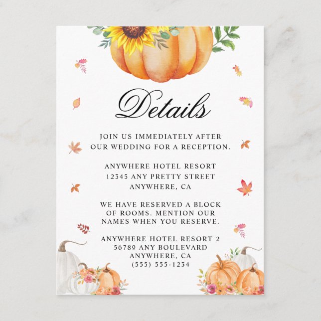 Watercolor Pumpkin Wedding Enclosure Card (Front)