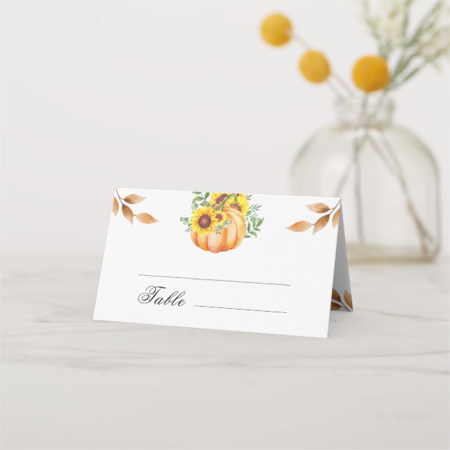 Watercolor Pumpkin Wedding Place Card (Front)