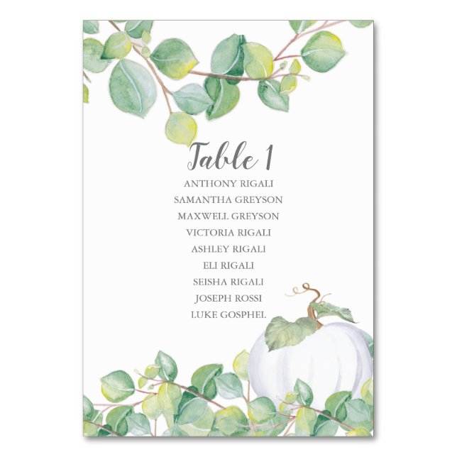 Watercolor Pumpkin Wedding Seating Table Plan Table Number (Front)