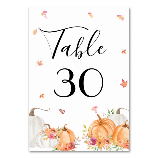 Watercolor Pumpkin Wedding Table Number (Front)
