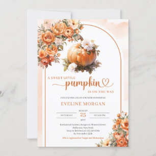 Watercolor pumpkin white autumn flowers peonies invitation