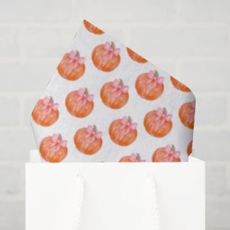 Watercolor Pumpkin with Pink Bow Pattern Tissue Paper