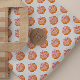 Watercolor Pumpkin with Pink Bow Pattern Tissue Paper