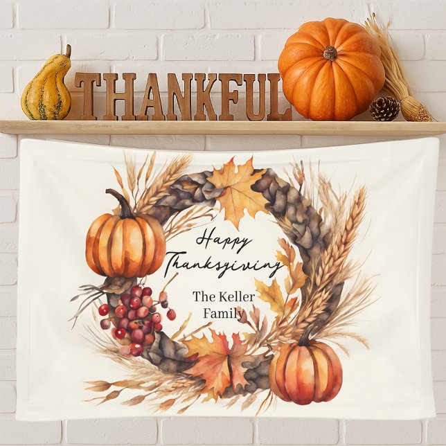 Watercolor Pumpkin Wreath Family Thanksgiving Banner (Creator Uploaded)