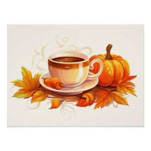Watercolor Pumpkins and Coffee Poster