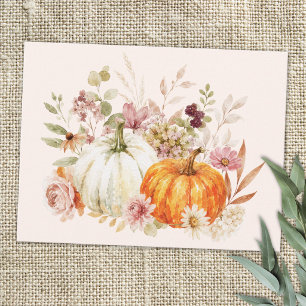 Watercolor Pumpkins and Flowers Autumn Harvest Postcard