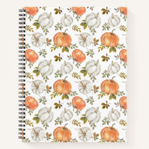 Watercolor Pumpkins and Foliage Autumn Pattern Notebook