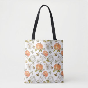 Watercolor Pumpkins and Foliage Autumn Pattern Tote Bag