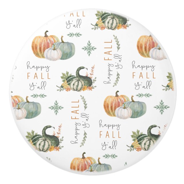 WATERCOLOR PUMPKINS AND GOURDS CERAMIC KNOB (Front)
