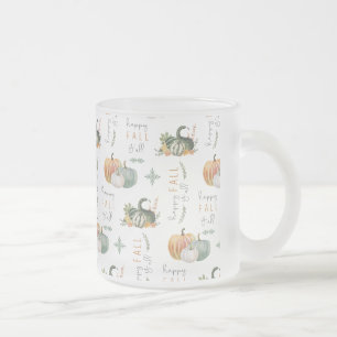 WATERCOLOR PUMPKINS AND GOURDS FROSTED GLASS COFFEE MUG