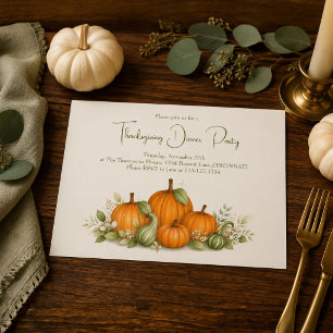 Watercolor Pumpkins and Gourds Thanksgiving Dinner Invitation