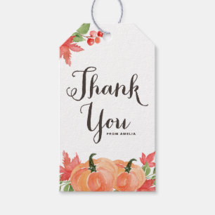 Watercolor Pumpkins and Maple Leaves Thank You Gift Tags