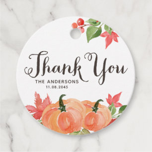 Watercolor Pumpkins and Maple Leaves Wedding Favour Tags