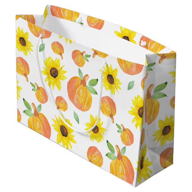 Watercolor Pumpkins and Sunflowers  Large Gift Bag (Back Angled)
