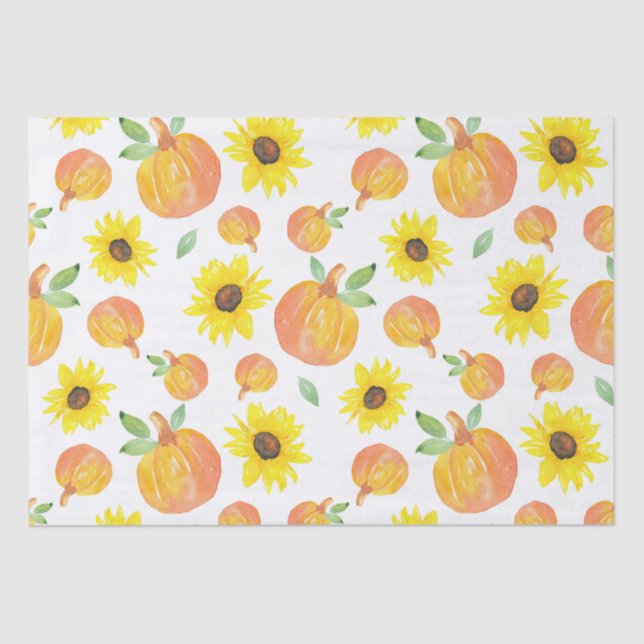 Watercolor Pumpkins and Sunflowers  Tissue Paper (Front)