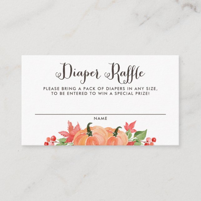 Watercolor Pumpkins Autumn Baby Diaper Raffle Card (Front)