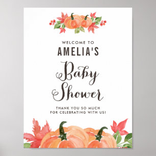 Watercolor Pumpkins Autumn Baby Shower Welcome Poster