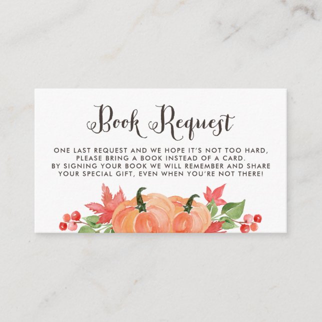 Watercolor Pumpkins Autumn Book Request Card (Front)