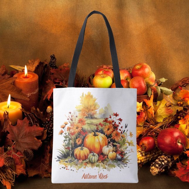 Watercolor Pumpkins Autumn Florals Tote Bag (Creator Uploaded)