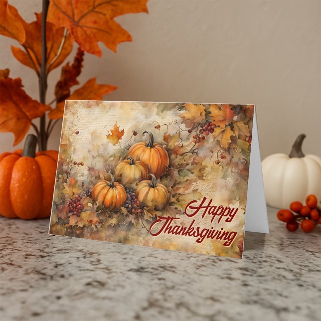 Watercolor Pumpkins Autumn Foliage Thanksgiving  Card (Creator Uploaded)