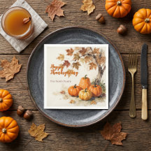 Watercolor Pumpkins Autumn Leaves Thanksgiving