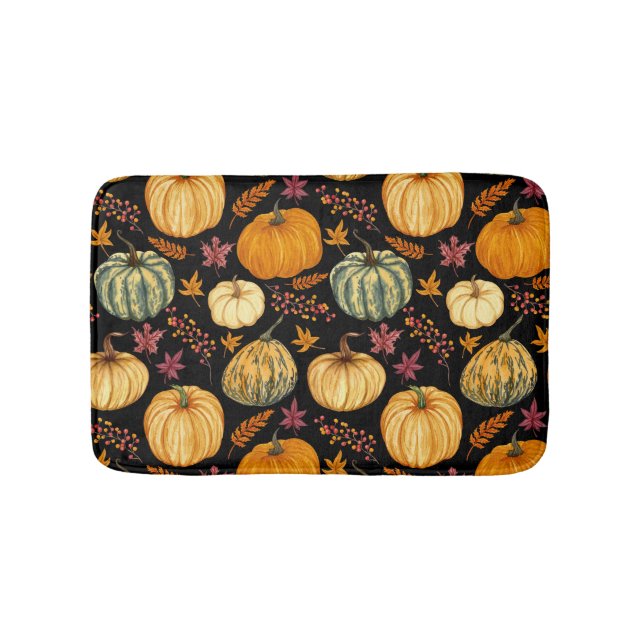 Watercolor Pumpkins: Autumn Seamless Pattern. Bath Mat (Front)