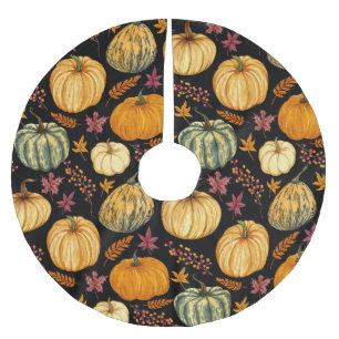 Watercolor Pumpkins: Autumn Seamless Pattern. Brushed Polyester Tree Skirt