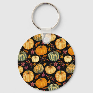 Watercolor Pumpkins: Autumn Seamless Pattern. Key Ring