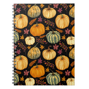 Watercolor Pumpkins: Autumn Seamless Pattern. Notebook